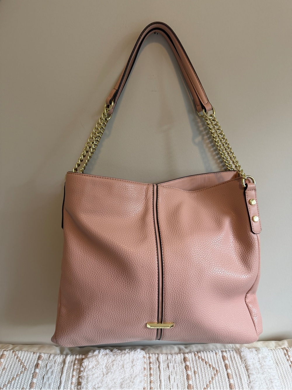 Anne Klein Pink Vegan Pebbled Shoulder Triple Compartment Hobo Shoulder Bag